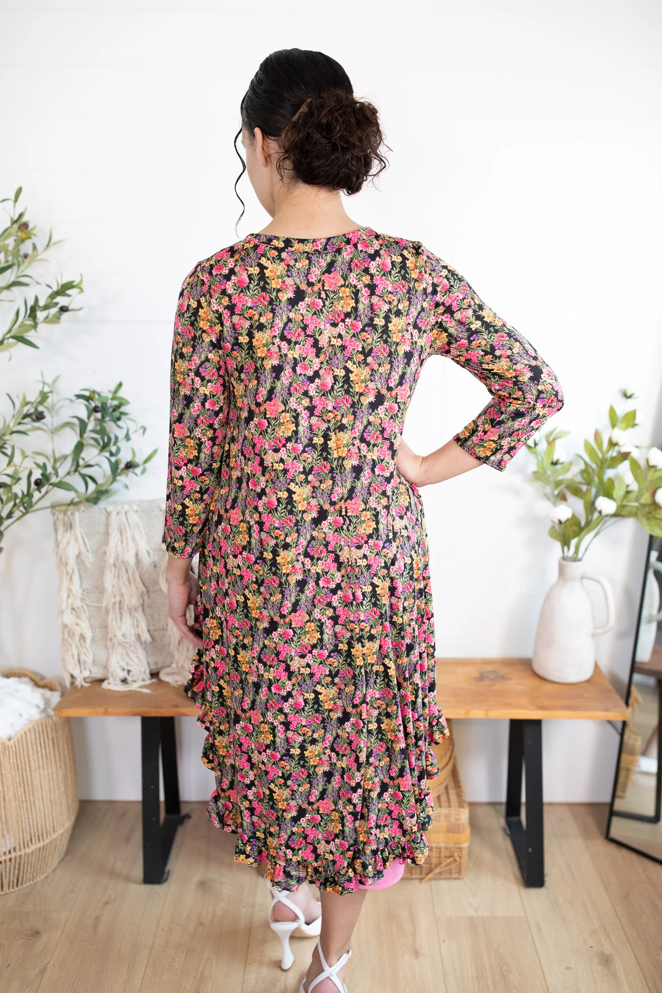 Black Floral High Low Top - Image 2