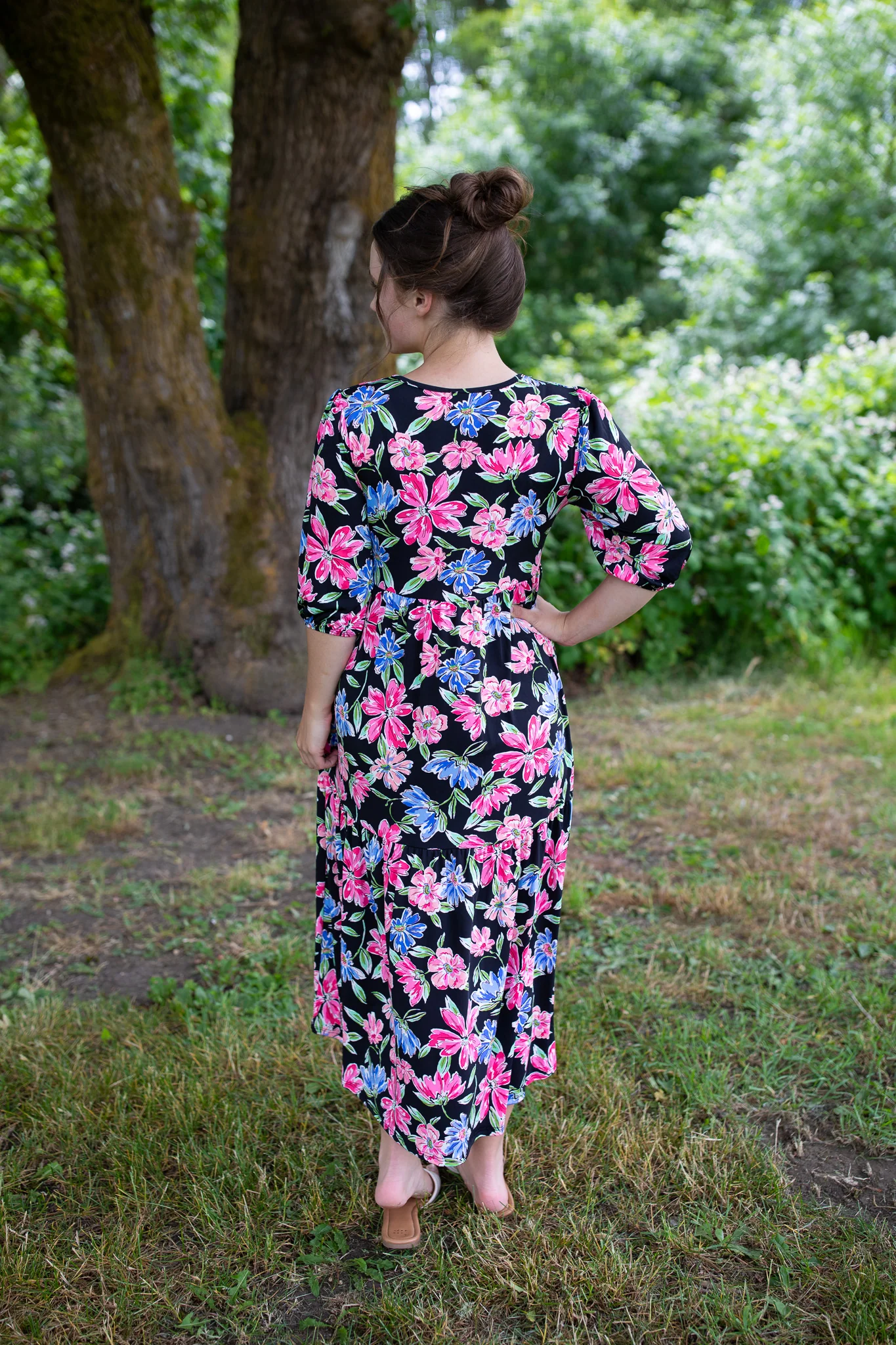 Black Tropical Floral Tiered Dress - Image 3