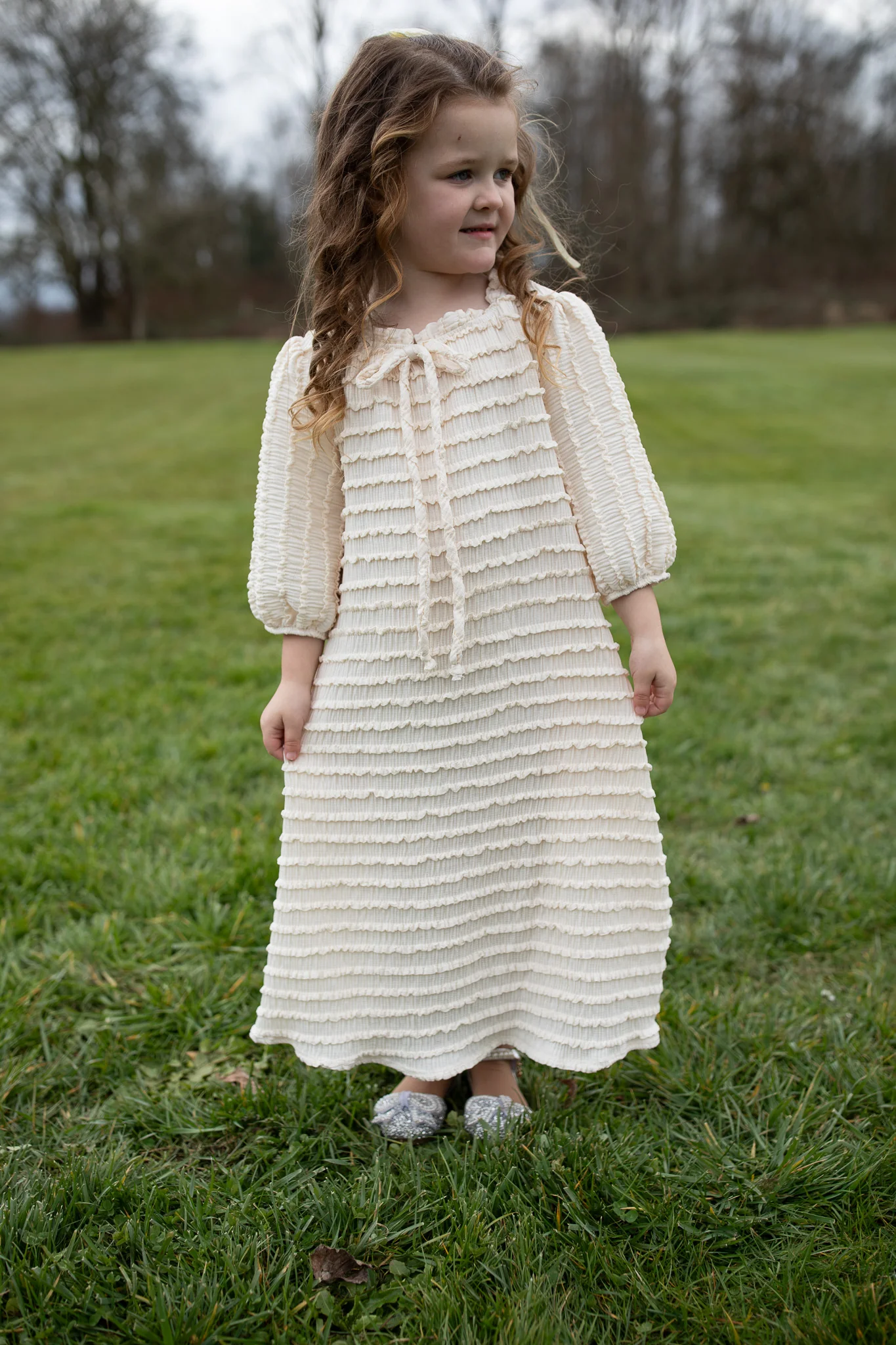 Cassandra Dress - Girls Cream Ruffle
