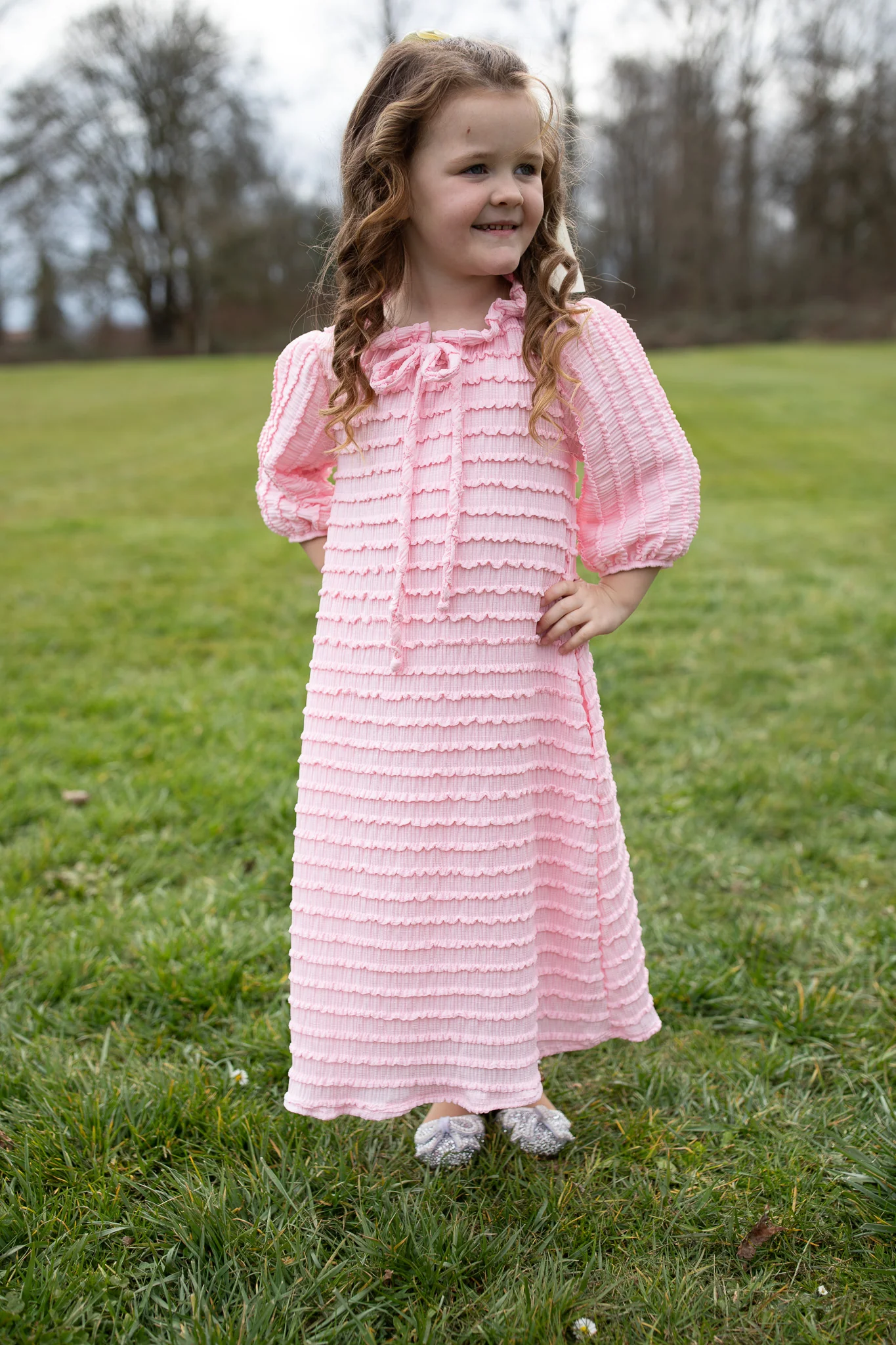 Cassandra Dress - Girls Pink Ruffle