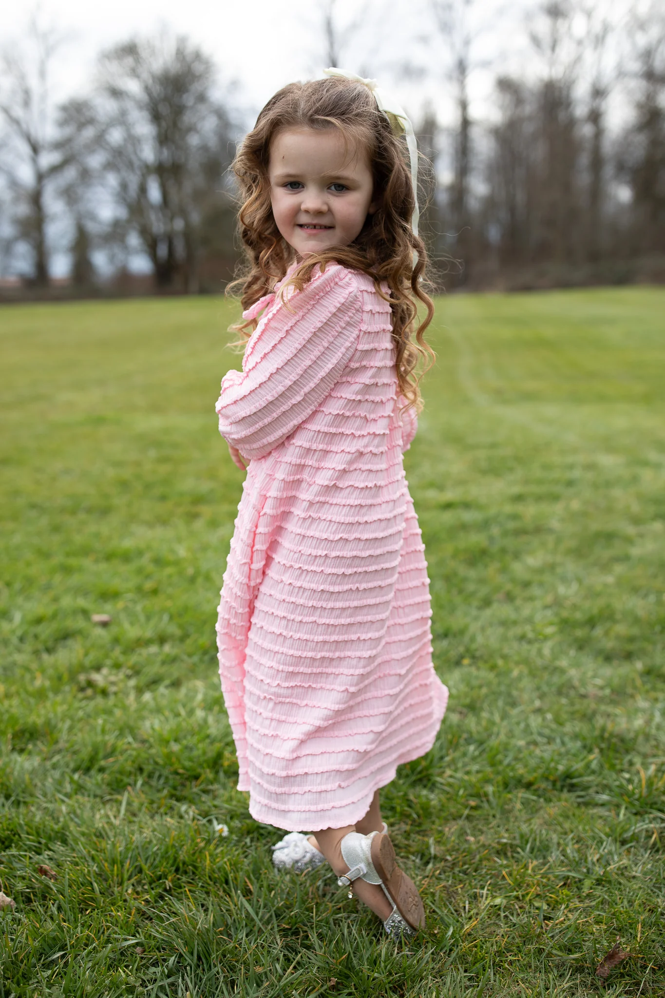 Cassandra Dress - Girls Pink Ruffle - Image 2