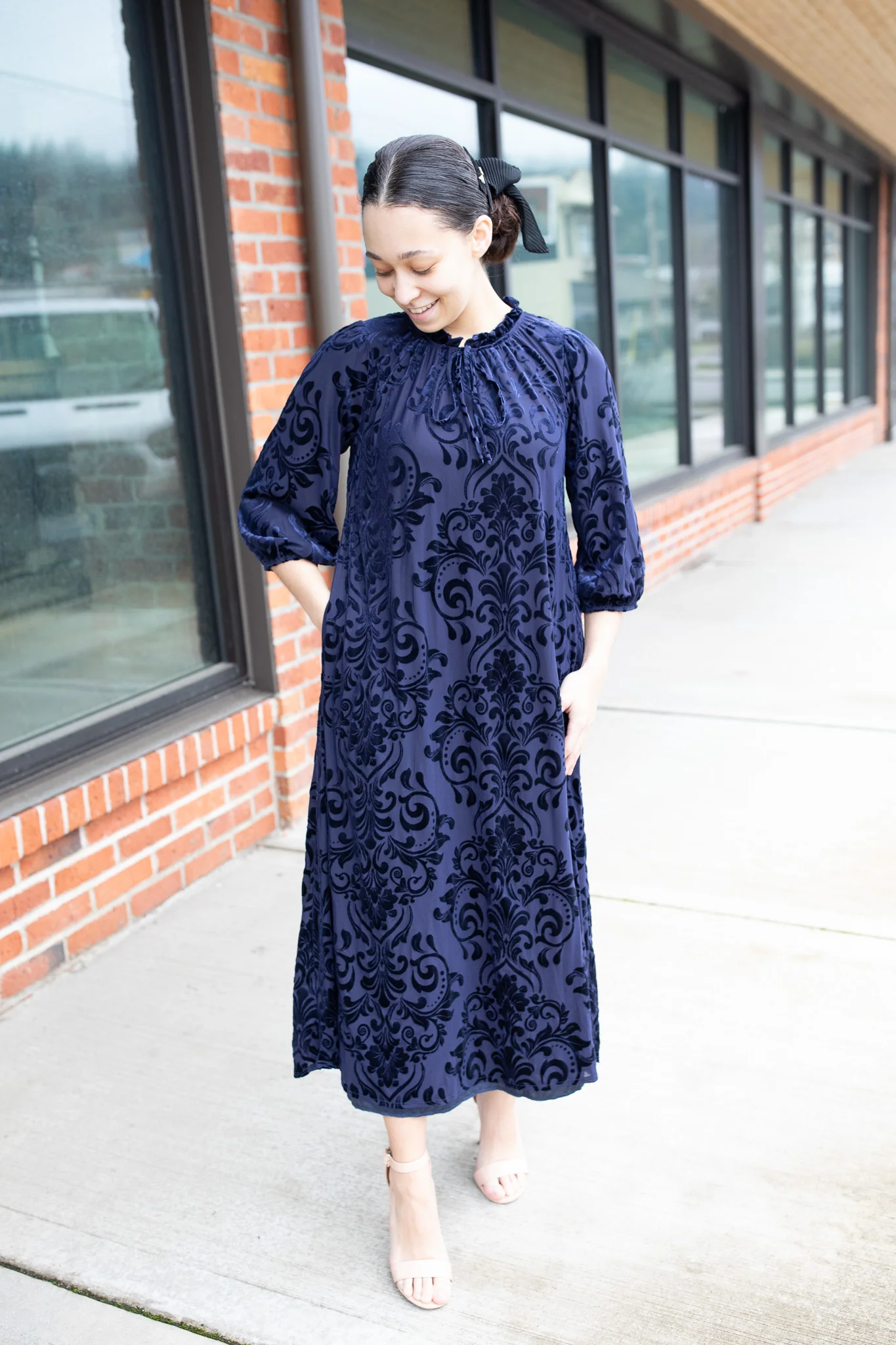 Cassandra Dress - Navy Burned Velvet - Image 3