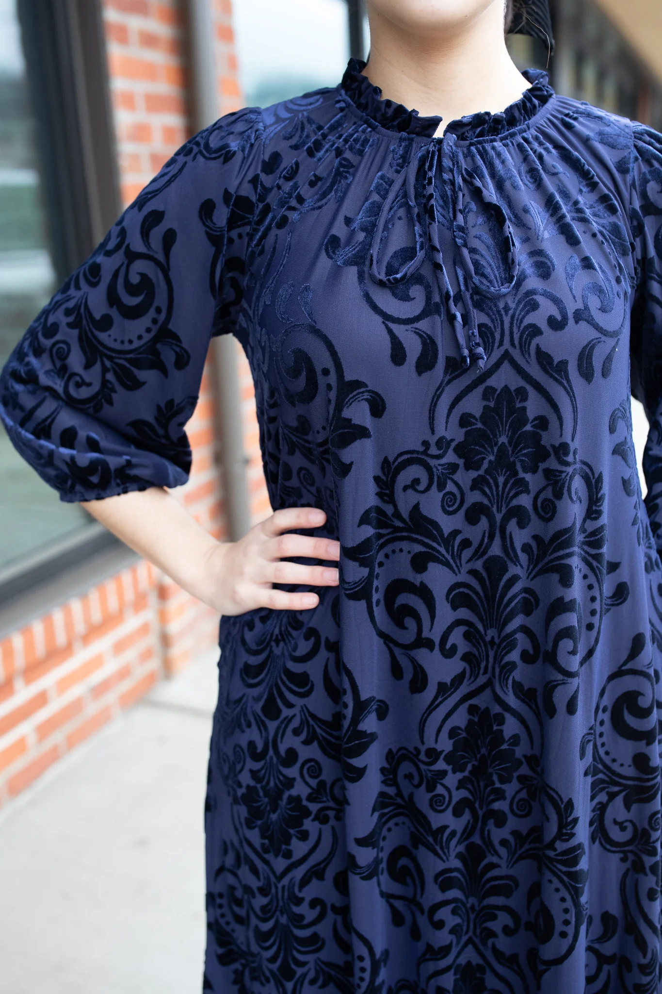 Cassandra Dress - Navy Burned Velvet - Image 4