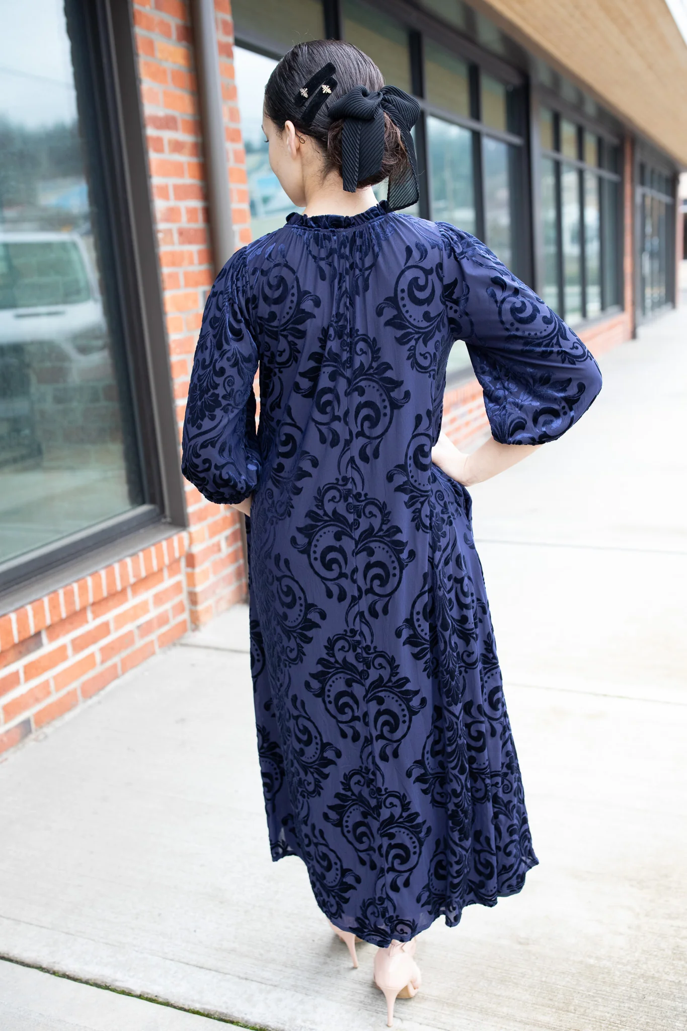 Cassandra Dress - Navy Burned Velvet - Image 5