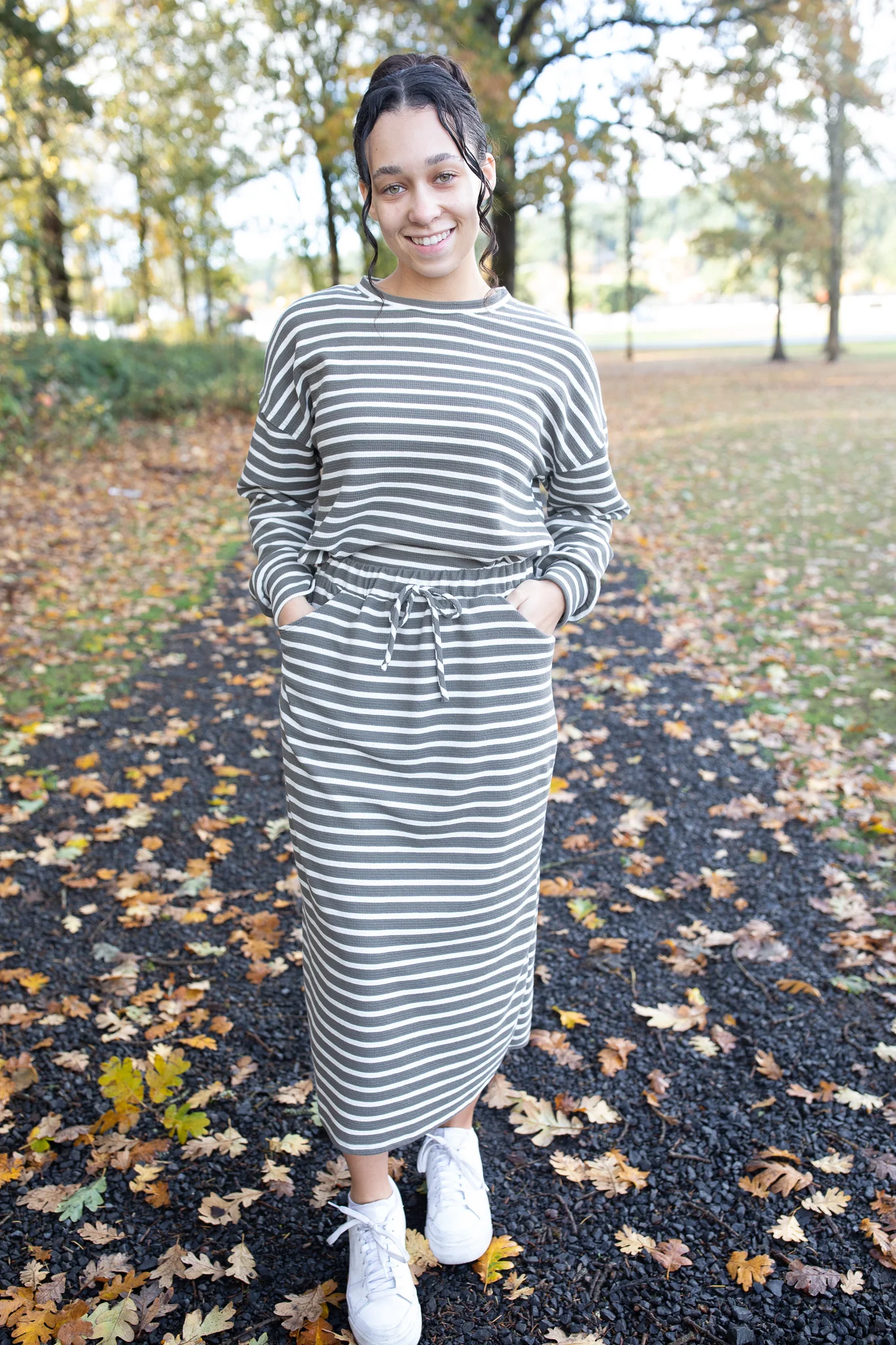 Comfy Moments - Stripped Olive Skirt - Image 2