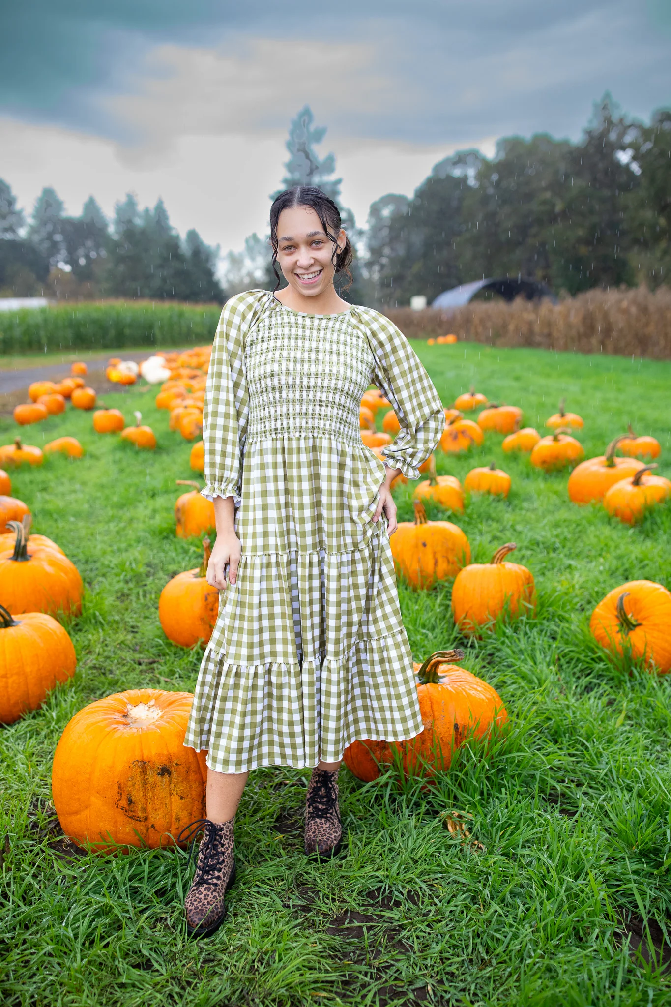 Fall Kyrah Smocked Gingham Dress