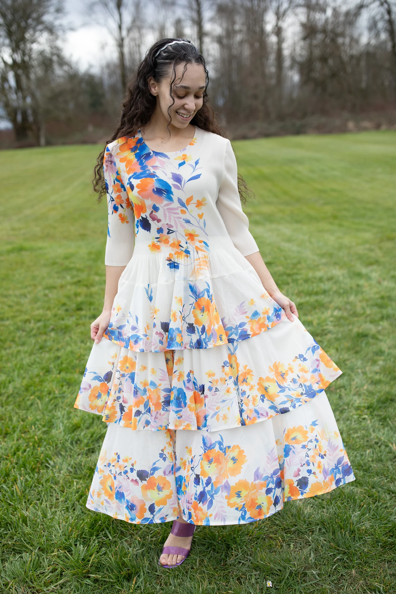 Graceful Layers - Blue & Orange Floral - Image 2