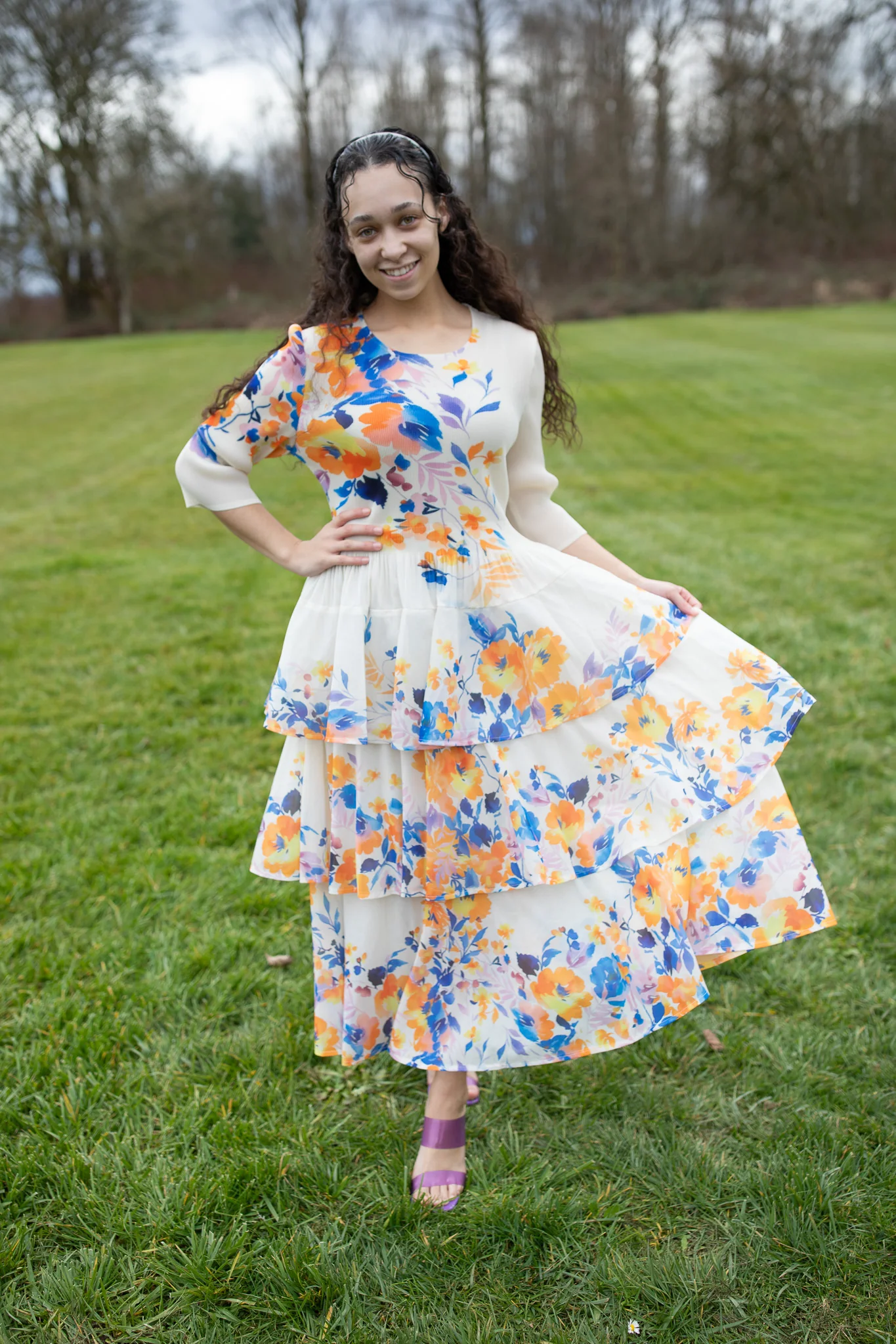 Graceful Layers - Blue & Orange Floral - Image 3