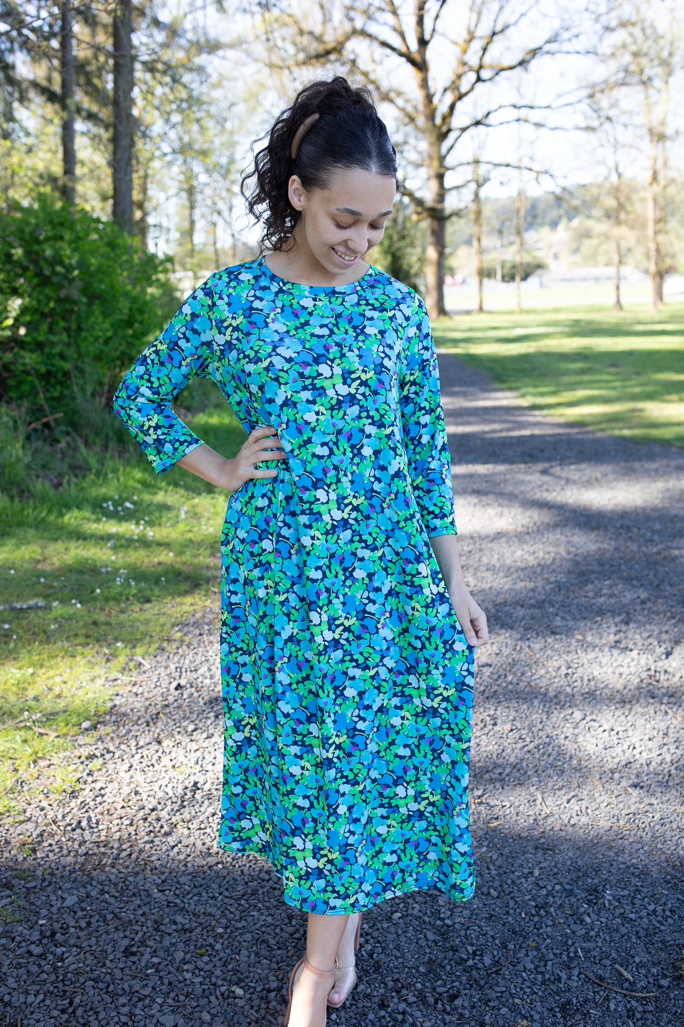 Green & Blue Floral Dress - Image 3