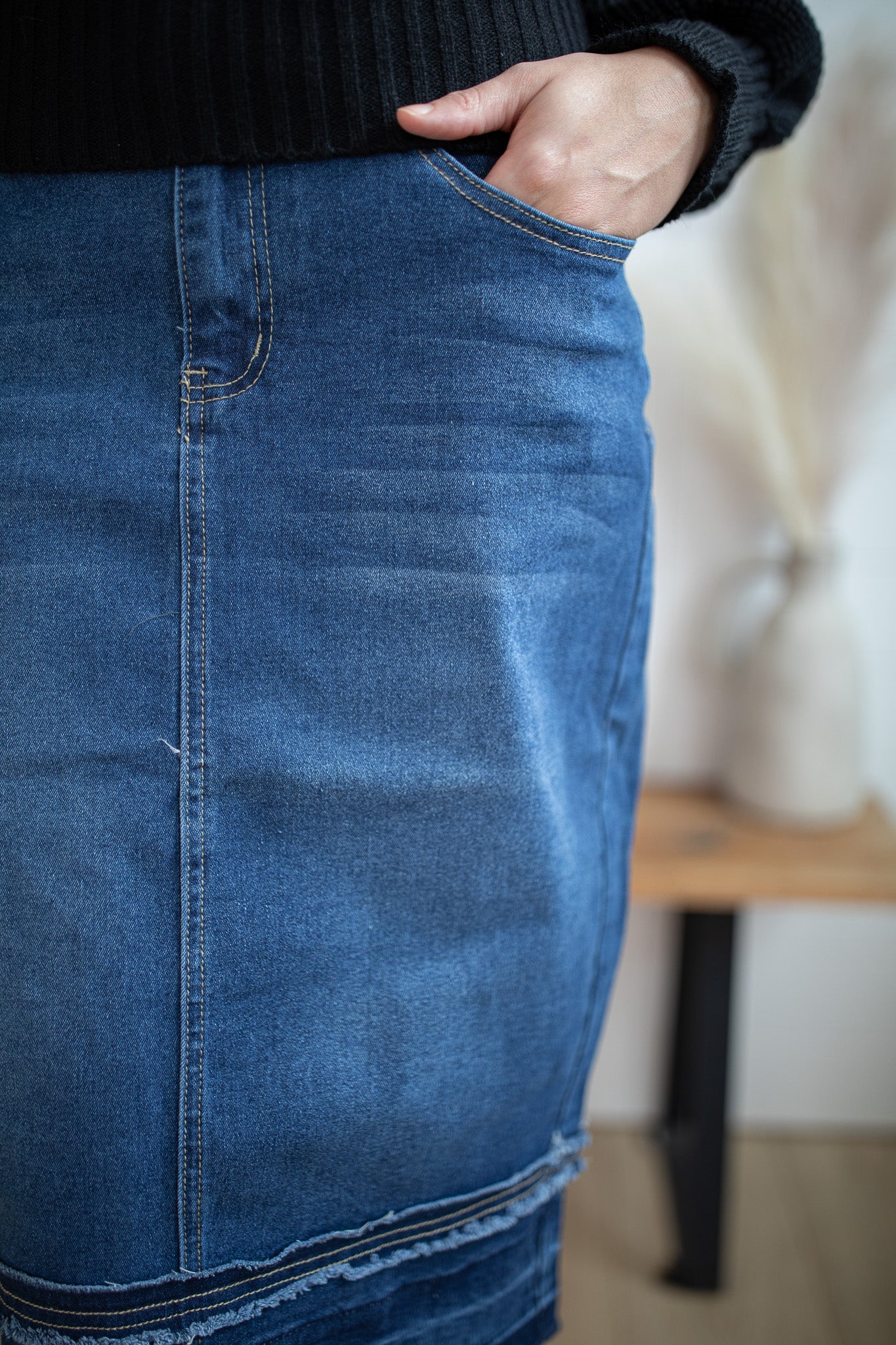 Indigo Raw Hem Denim Skirt - Image 4