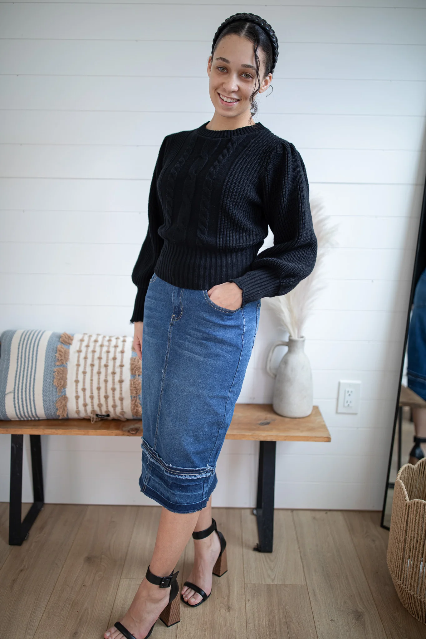 Indigo Raw Hem Denim Skirt - Image 5