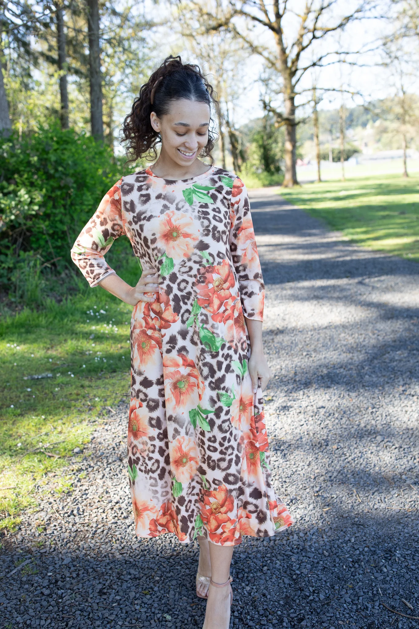 Leopard Floral Dress - Orange