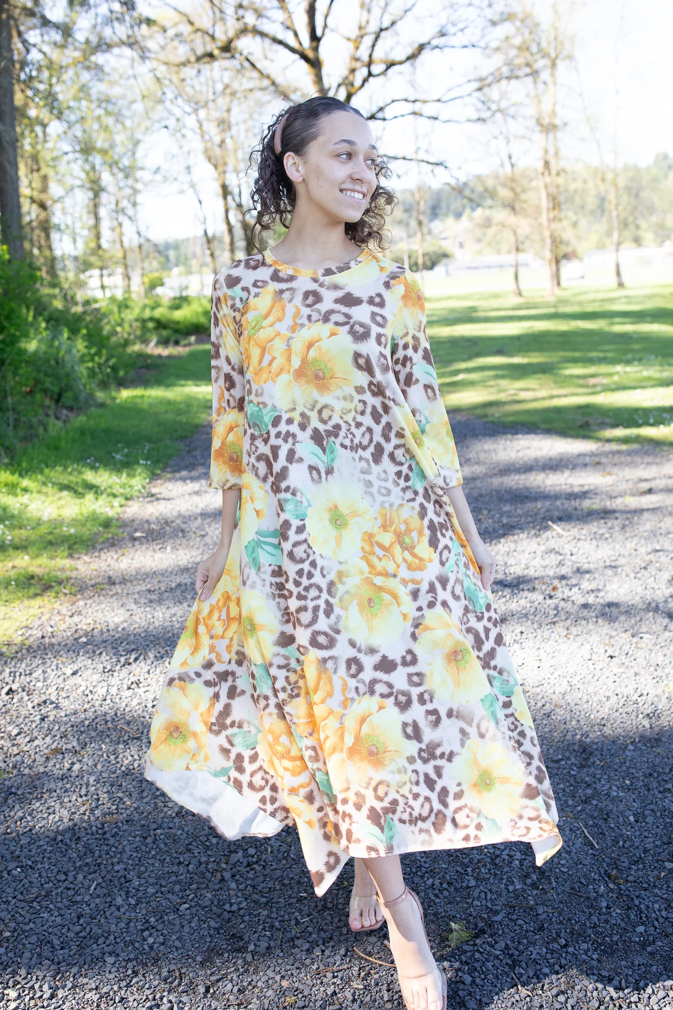 Leopard Floral Dress - Yellow