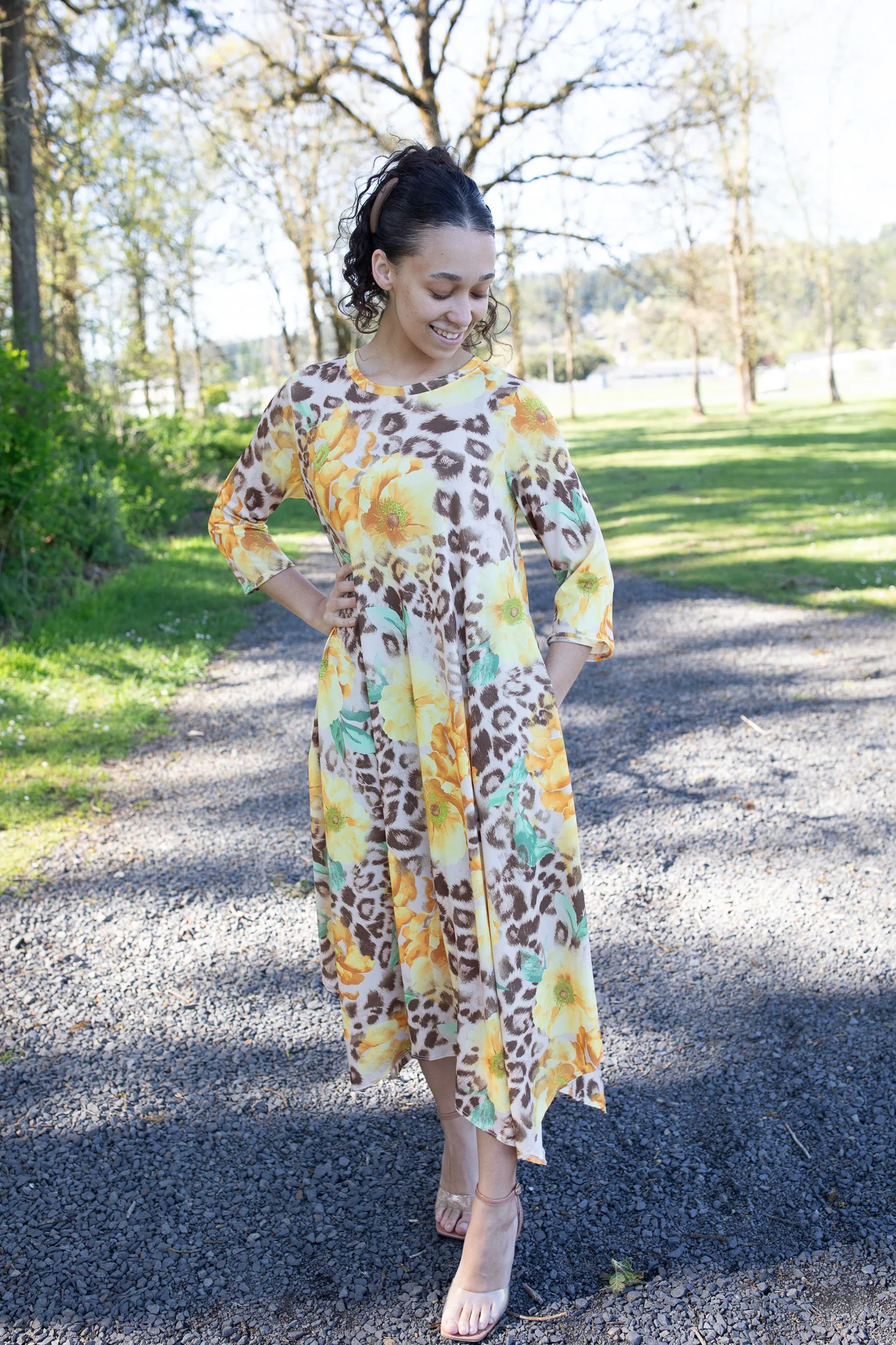 Leopard Floral Dress - Yellow - Image 2