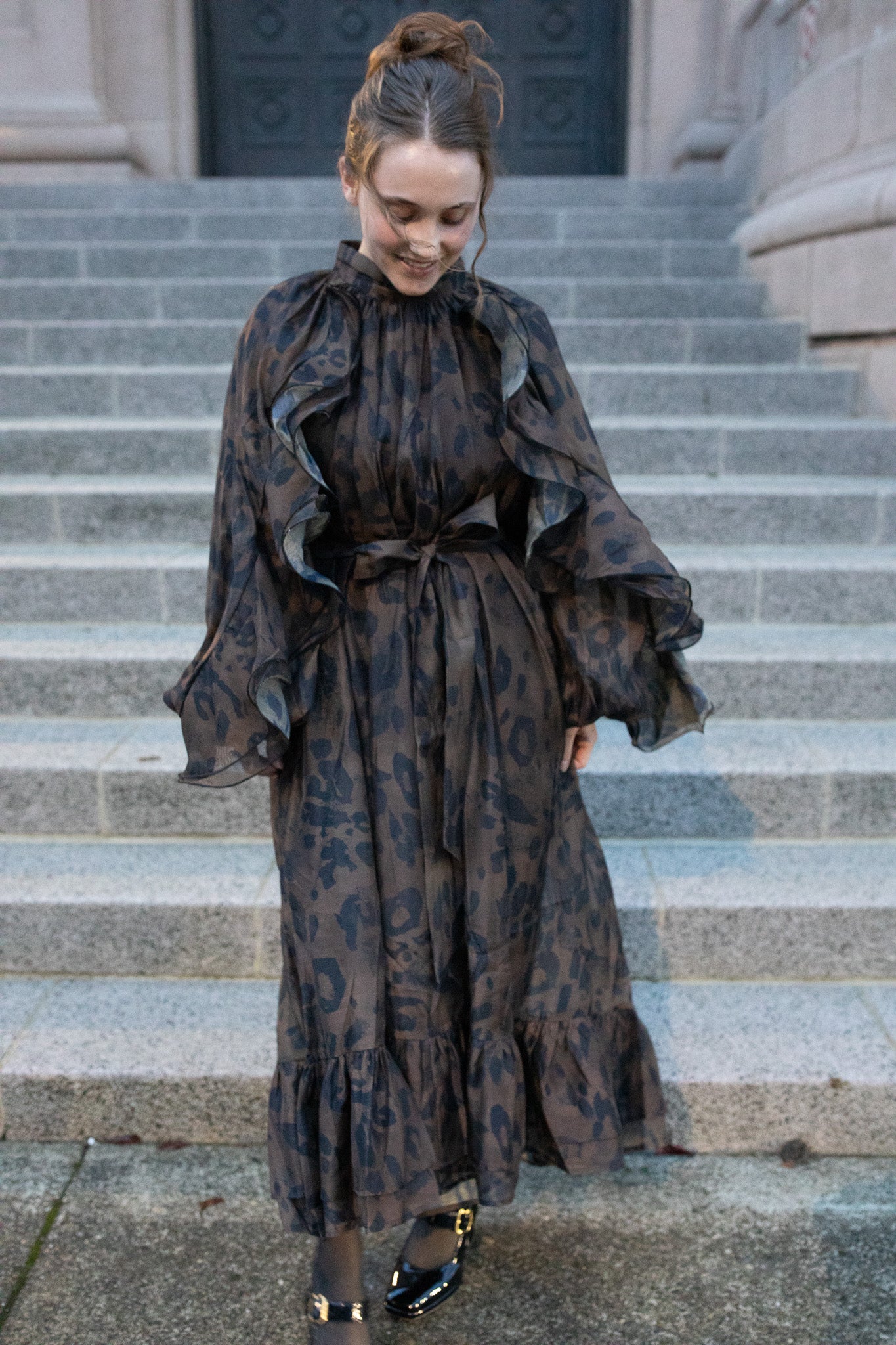 Leopard Ruffle Overlay Dress - Image 5