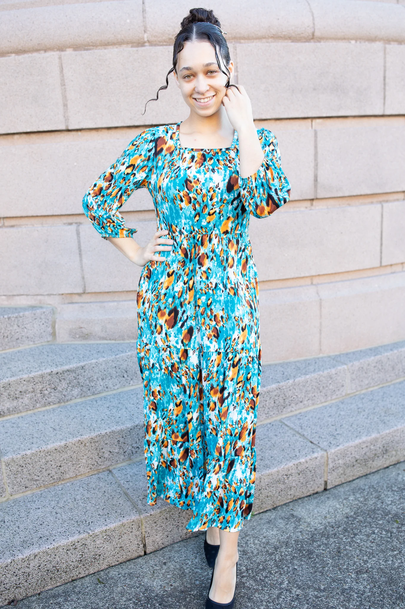 Lillian Square Neck Dress - Blue Leopard - Image 2