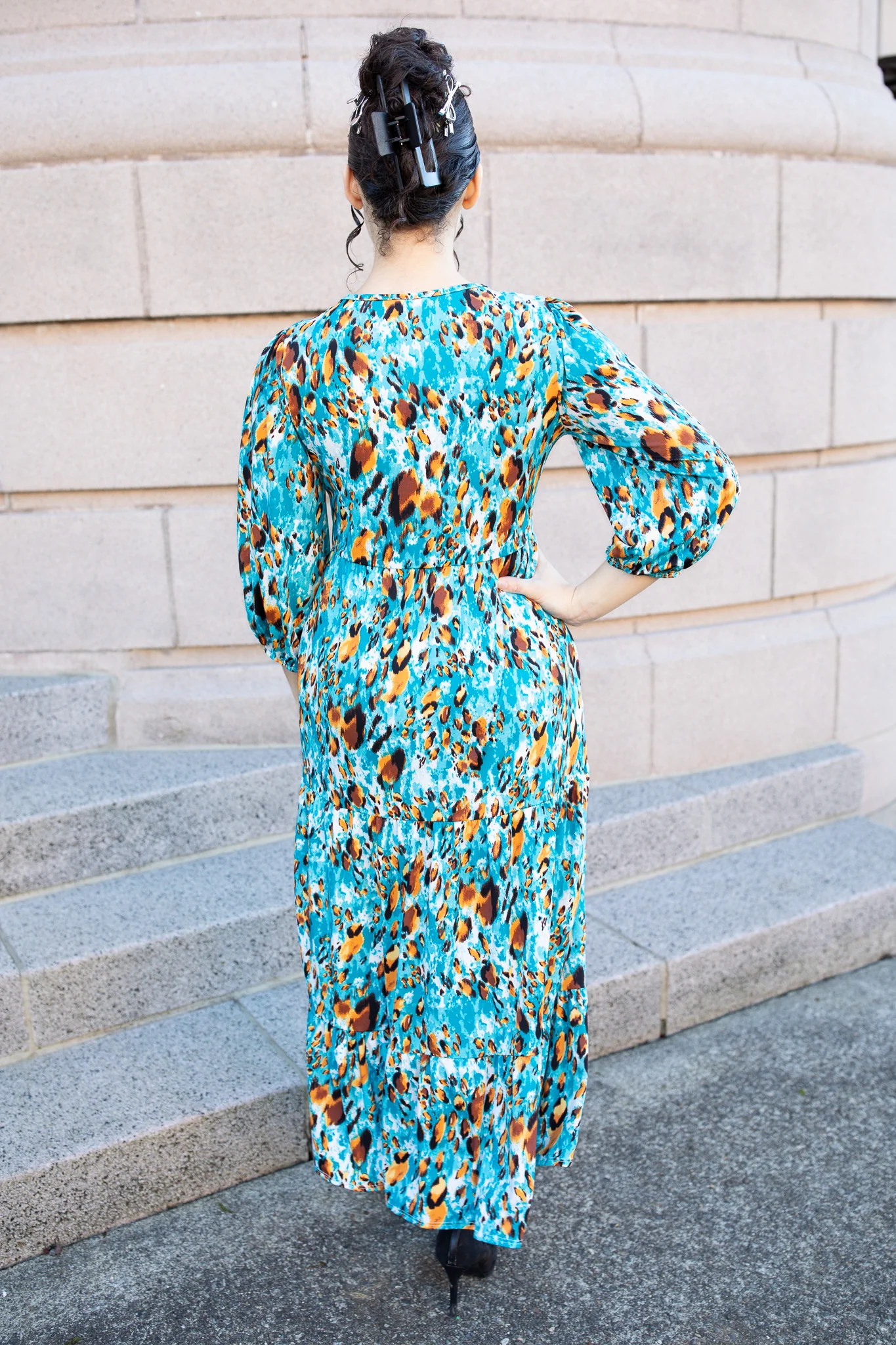 Lillian Square Neck Dress - Blue Leopard - Image 3