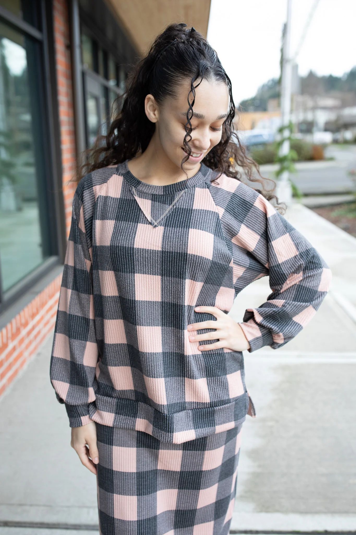 Lounge Top Ribbed Buffalo Plaid