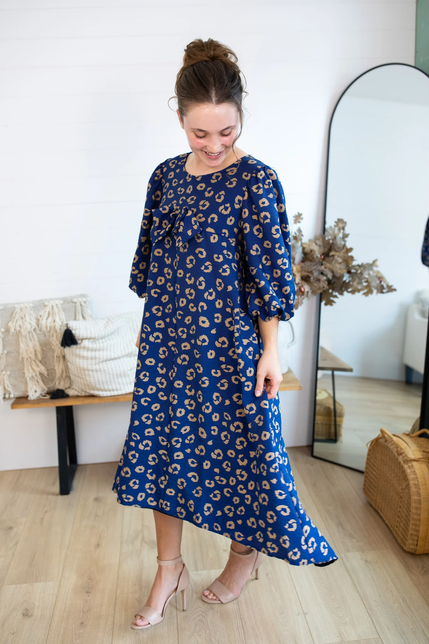 Margaret Bow Dress - Navy Leopard - Image 2