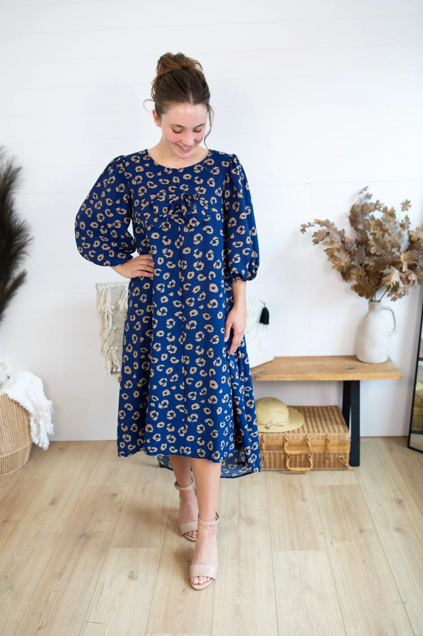Margaret Bow Dress - Navy Leopard - Image 4