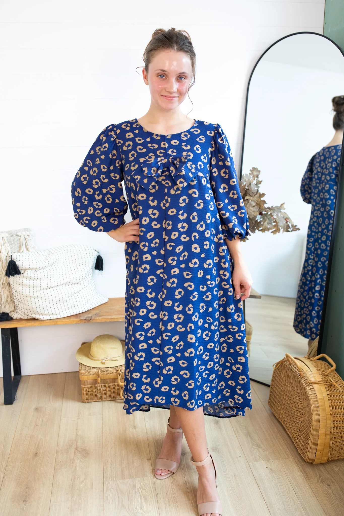 Margaret Bow Dress - Navy Leopard - Image 5