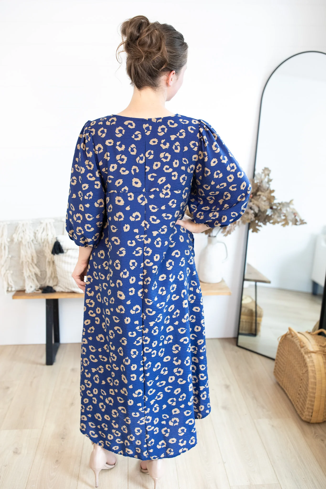 Margaret Bow Dress - Navy Leopard - Image 6
