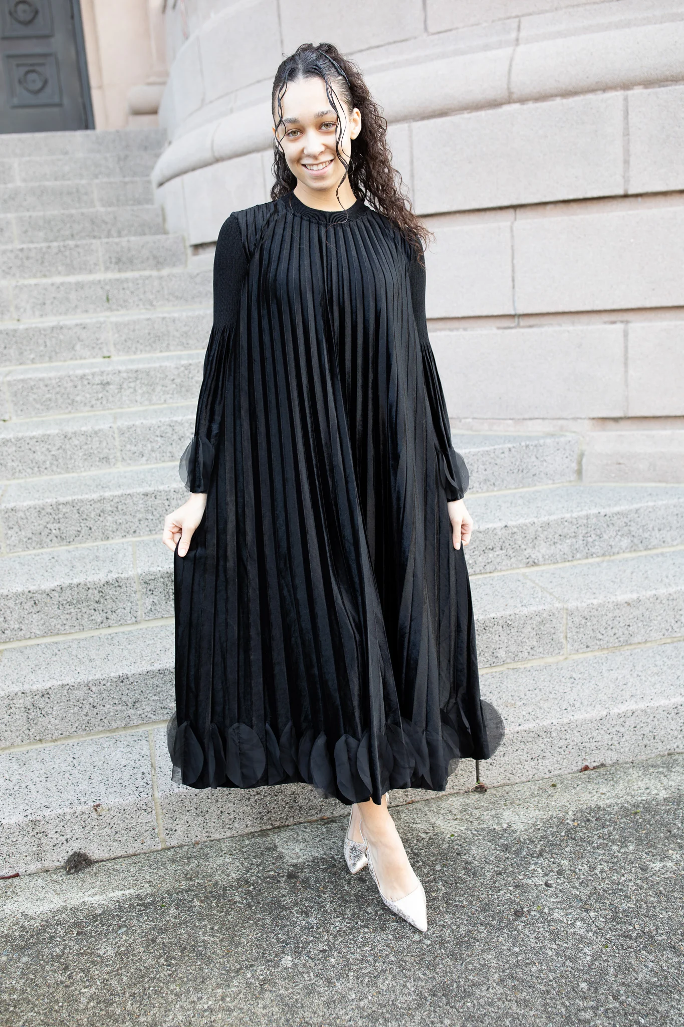 Pleated Velvet Dress - Image 2