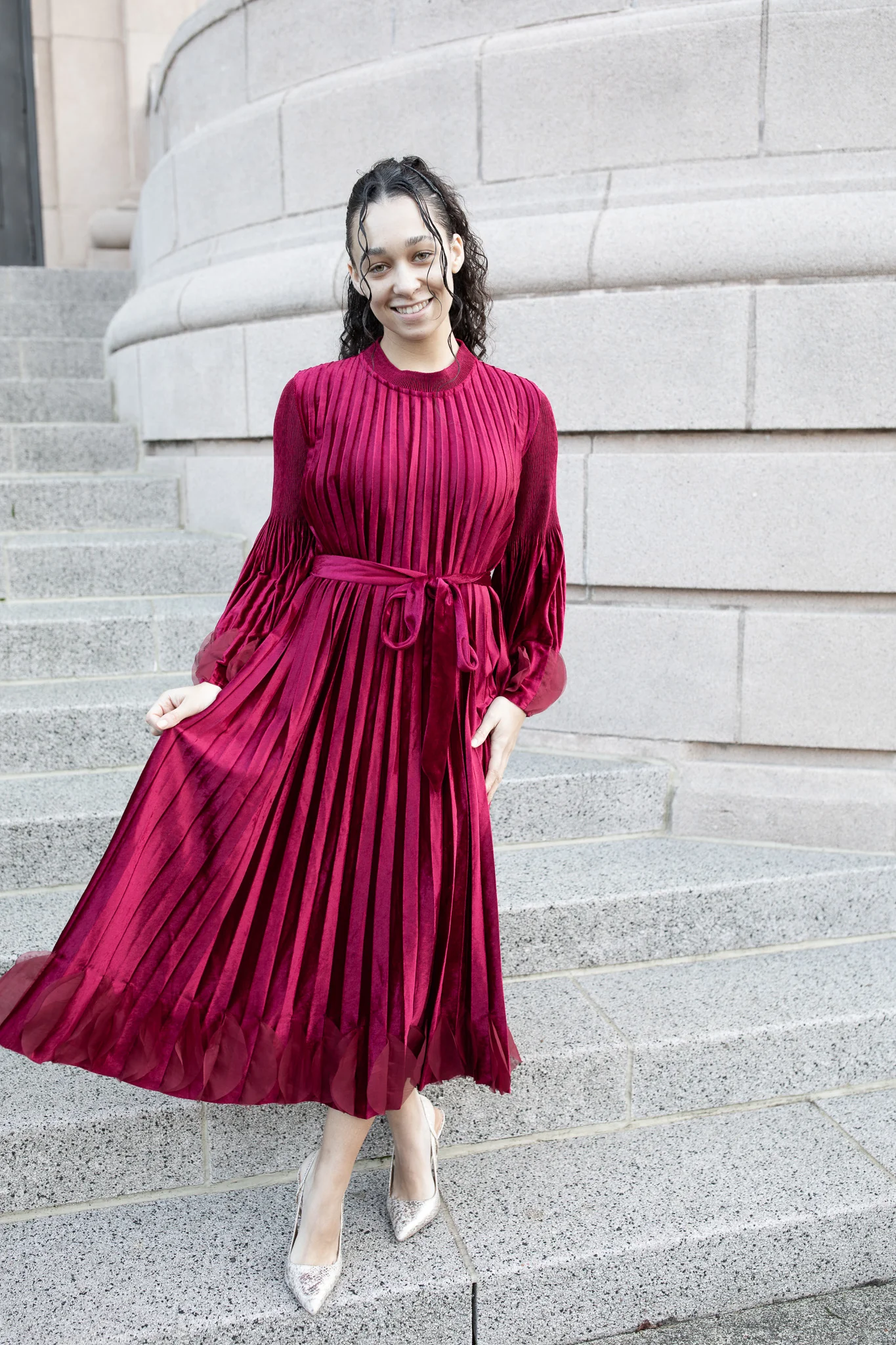 Pleated Velvet Dress - Image 3