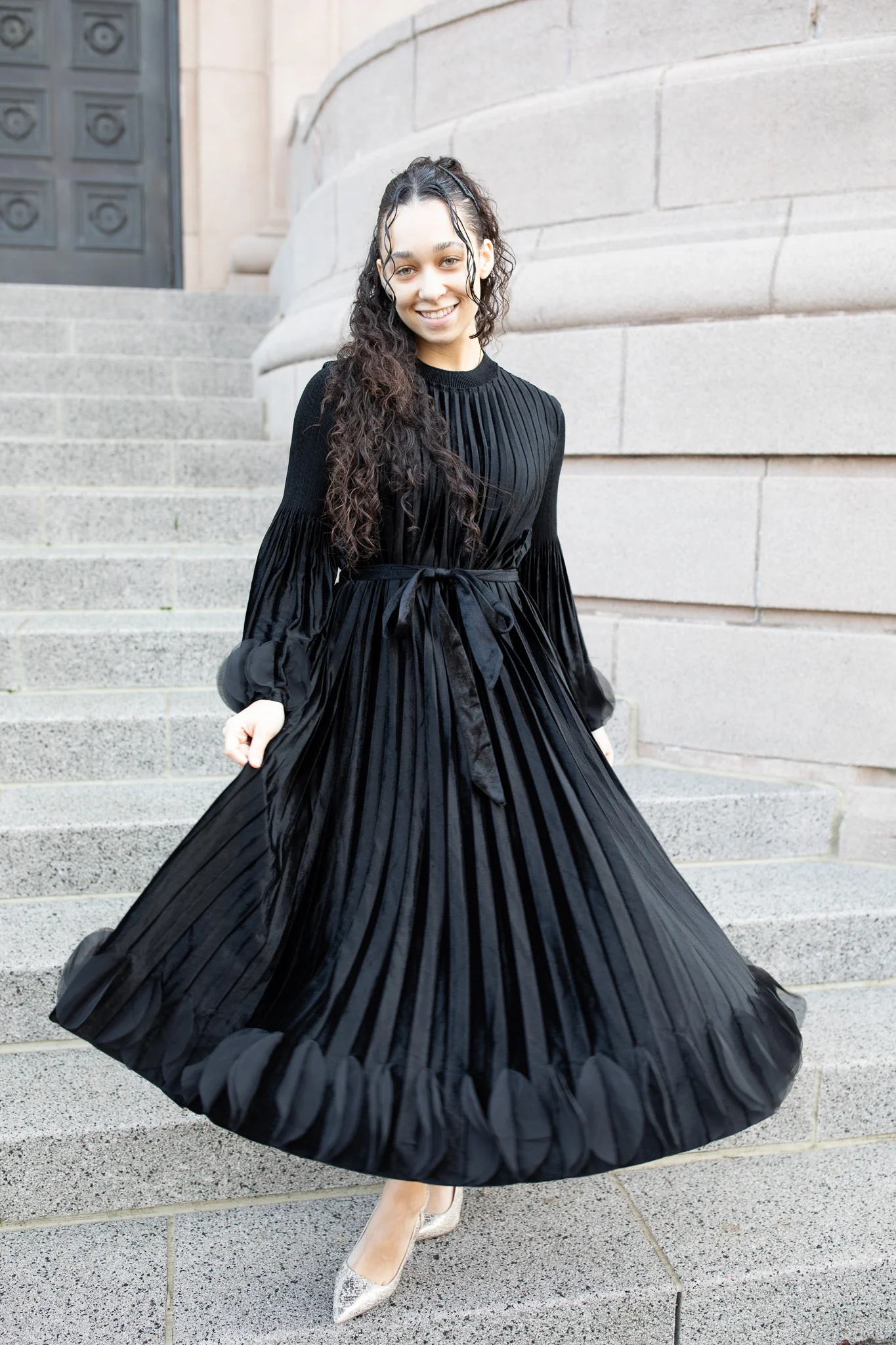 Pleated Velvet Dress - Image 4