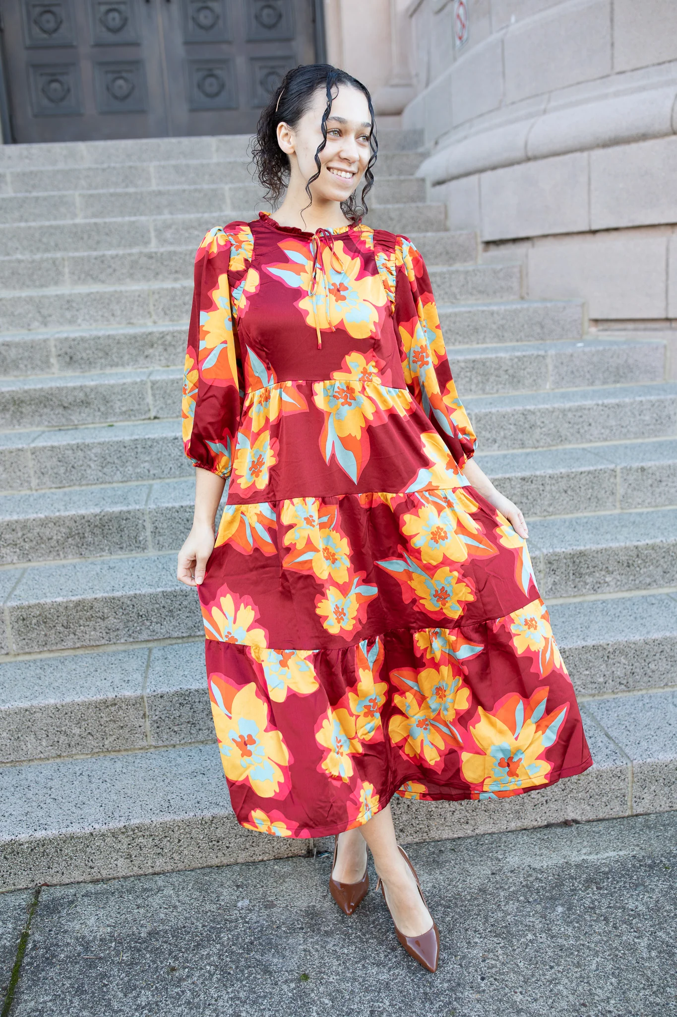 Satin Bloom Tiered Dress - Image 3