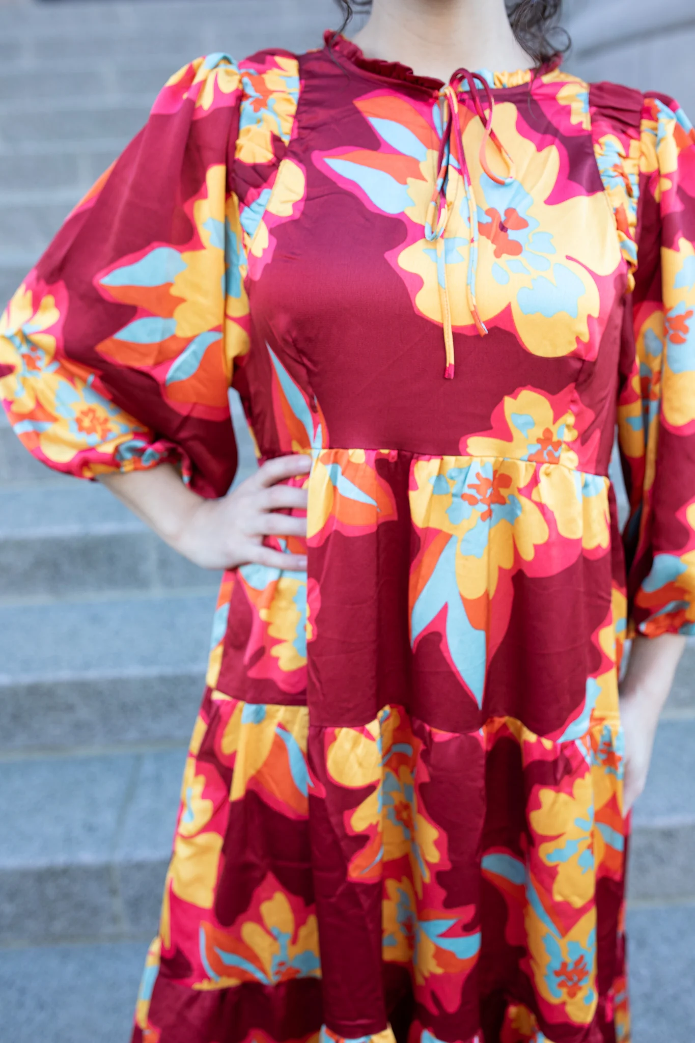 Satin Bloom Tiered Dress - Image 4