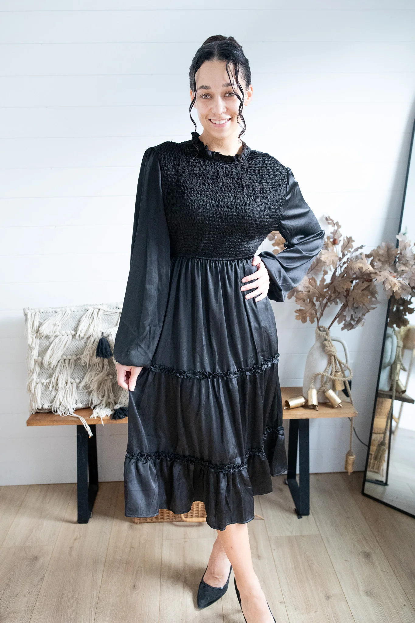 Smocked In Black Satin