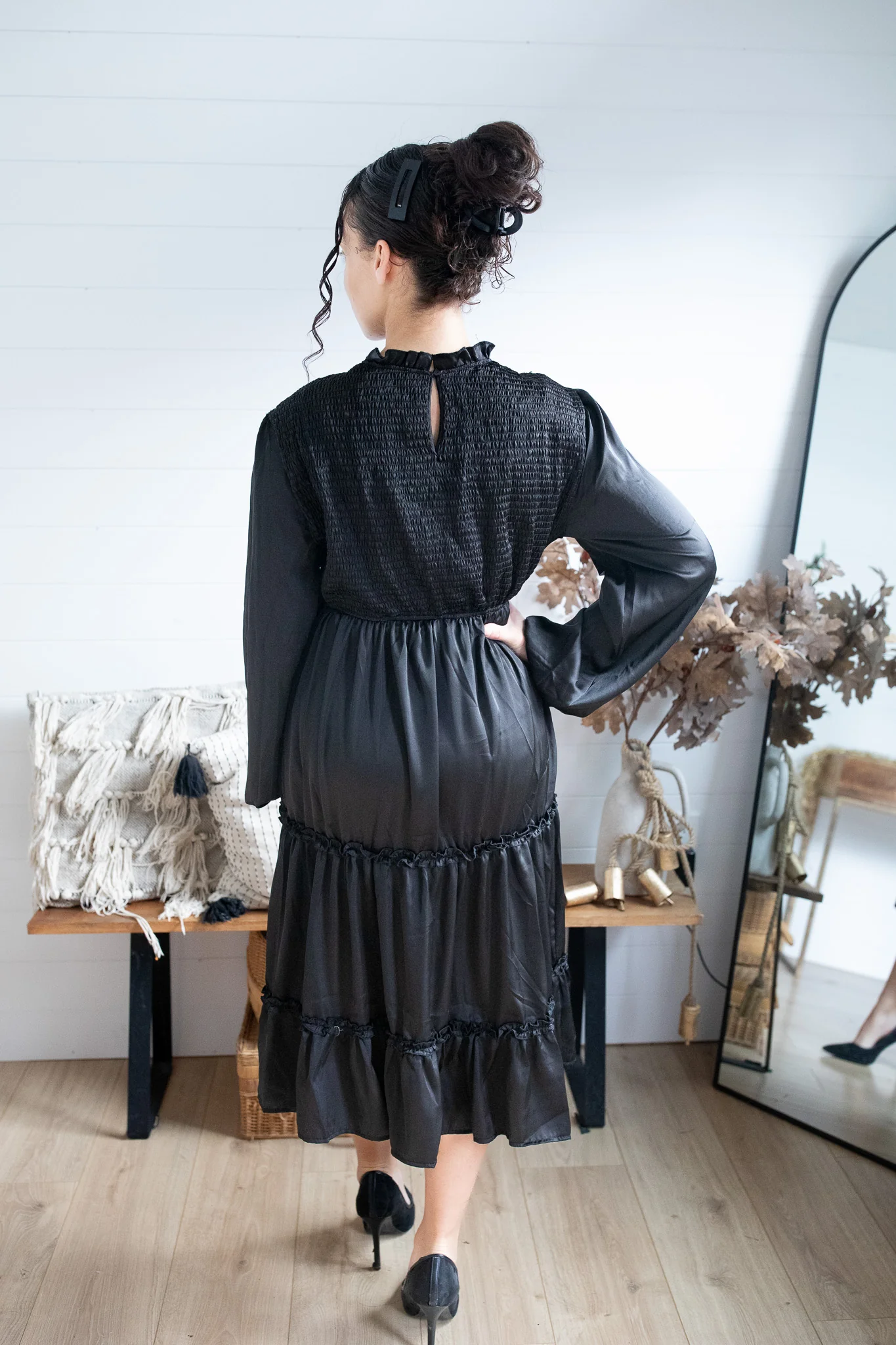 Smocked In Black Satin - Image 2