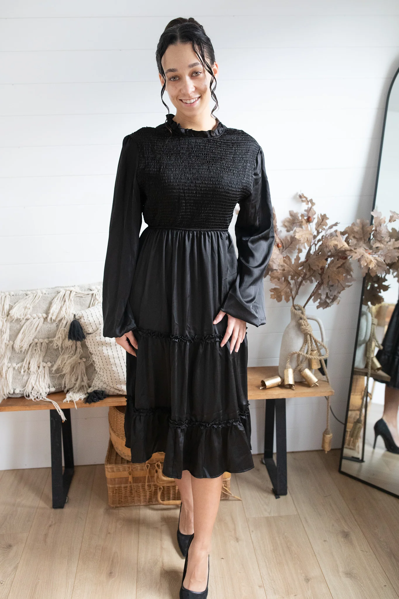 Smocked In Black Satin - Image 3