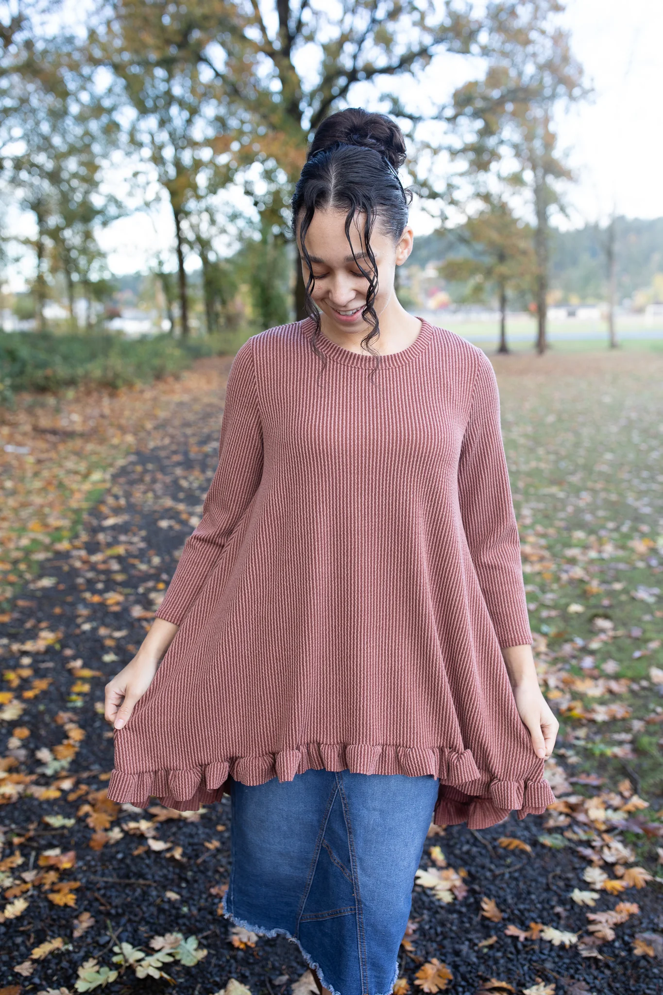 Solid Ribbed Perfect High Low Top - Image 2