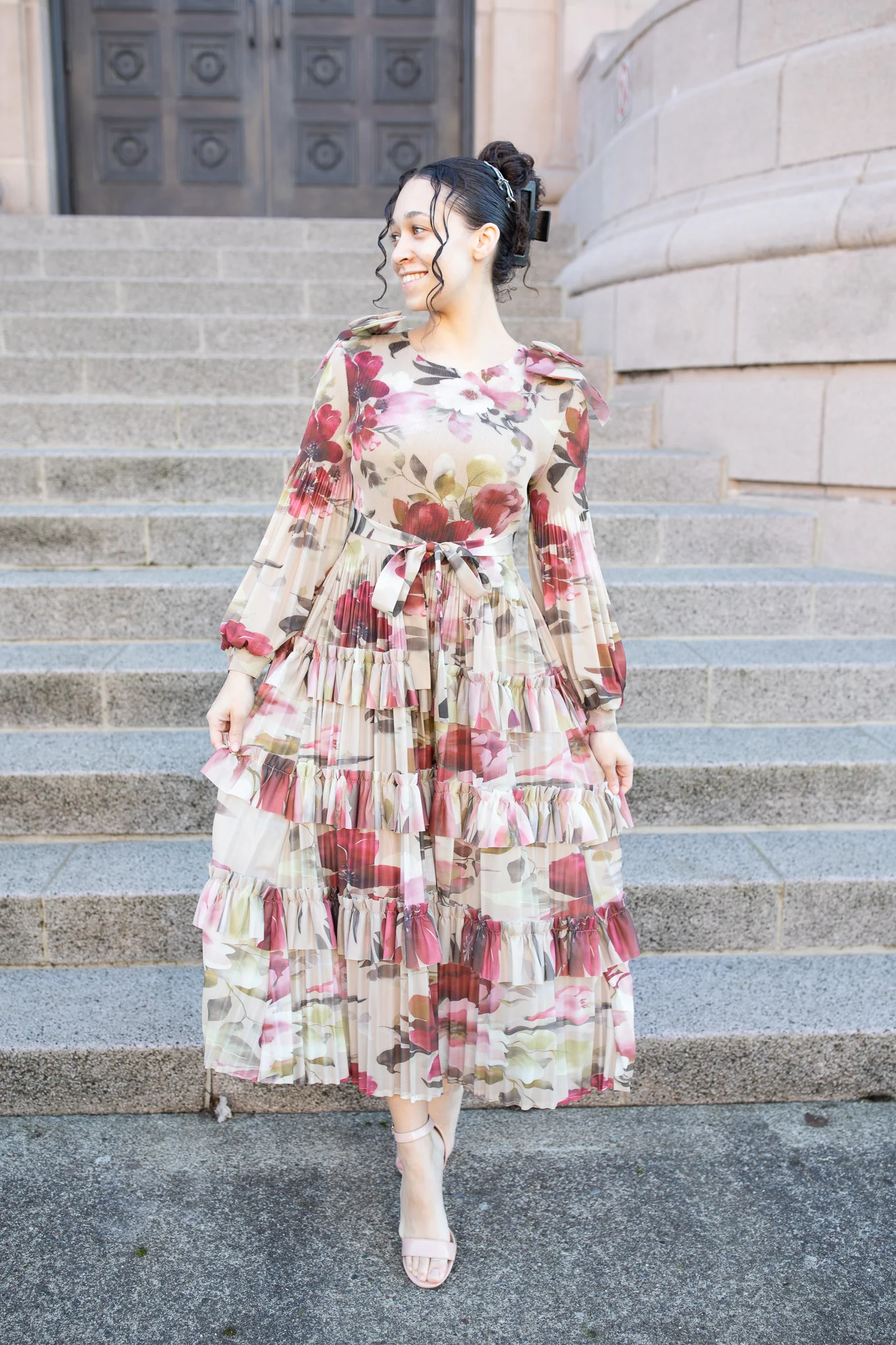 The Brielle Dress - Tan Floral - Image 2