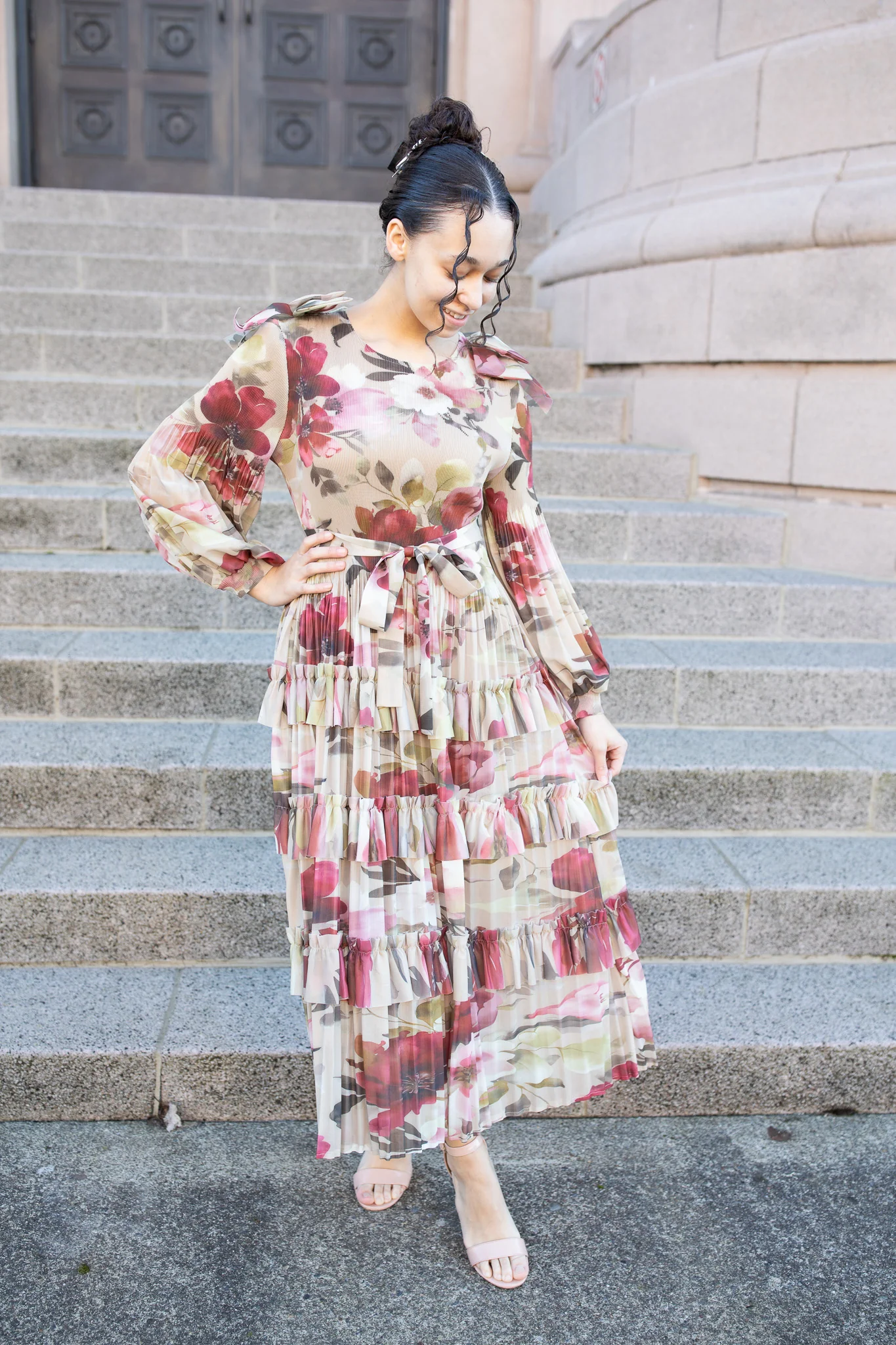The Brielle Dress - Tan Floral - Image 4