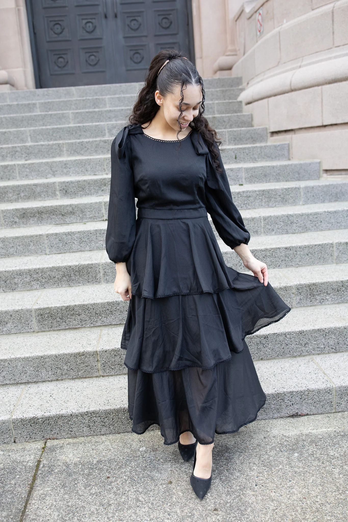 The Kristanna Bow Dress - Black Shimmer