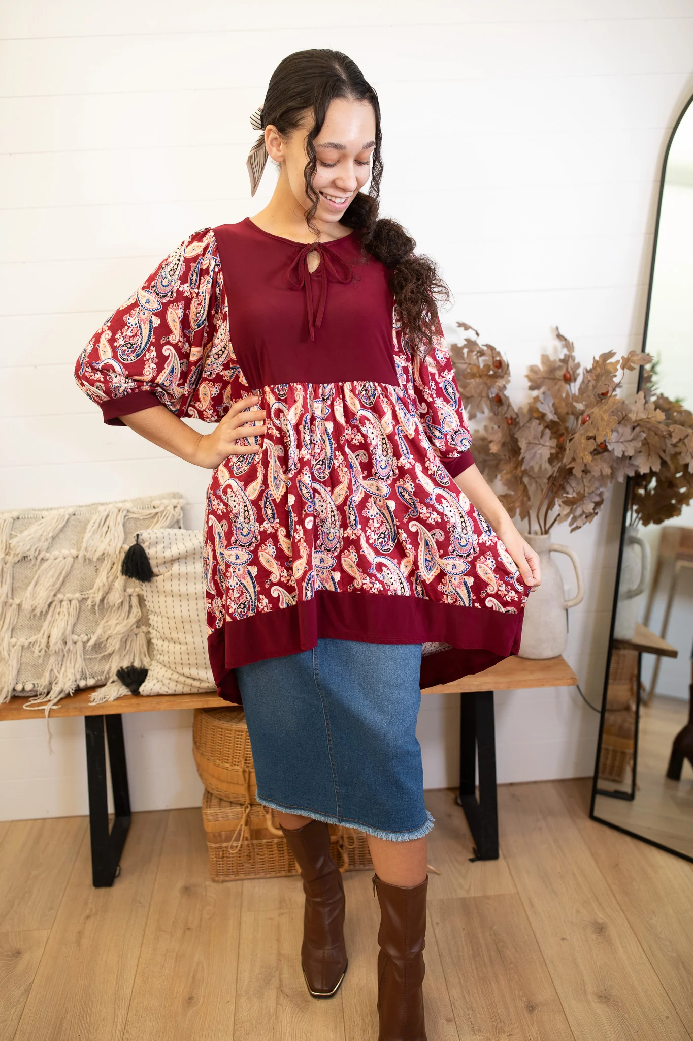The Cottage Top - Burgundy Paisley