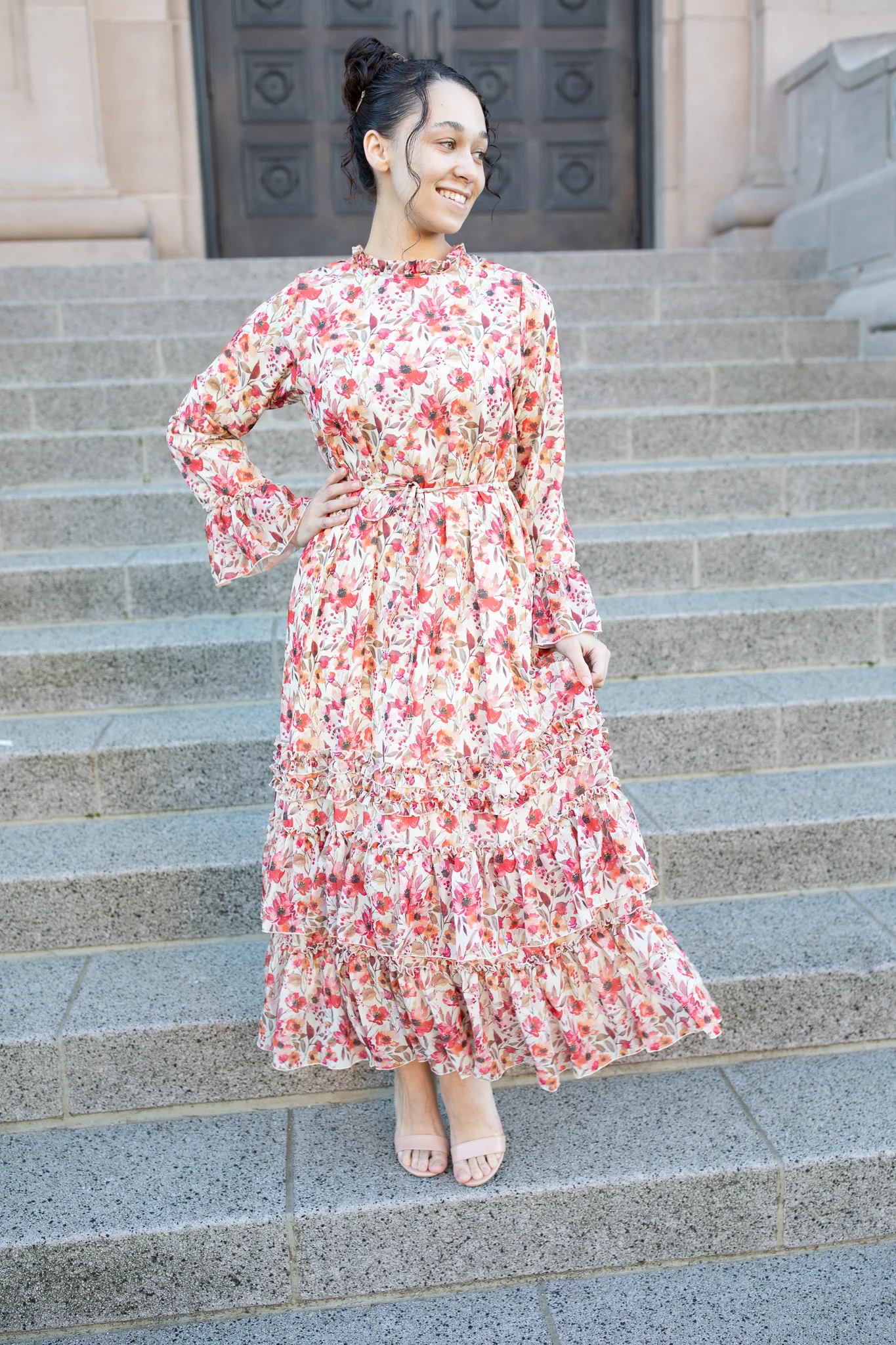 The Emmeline Dress - Cream Burgundy Floral