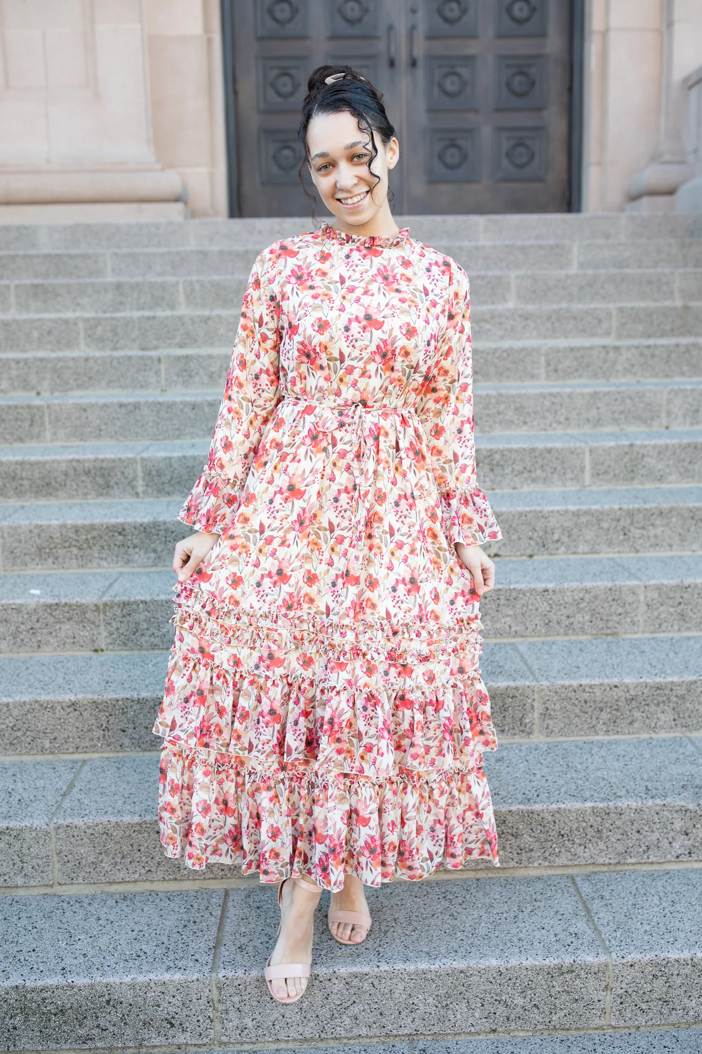 The Emmeline Dress - Cream Burgundy Floral - Image 2