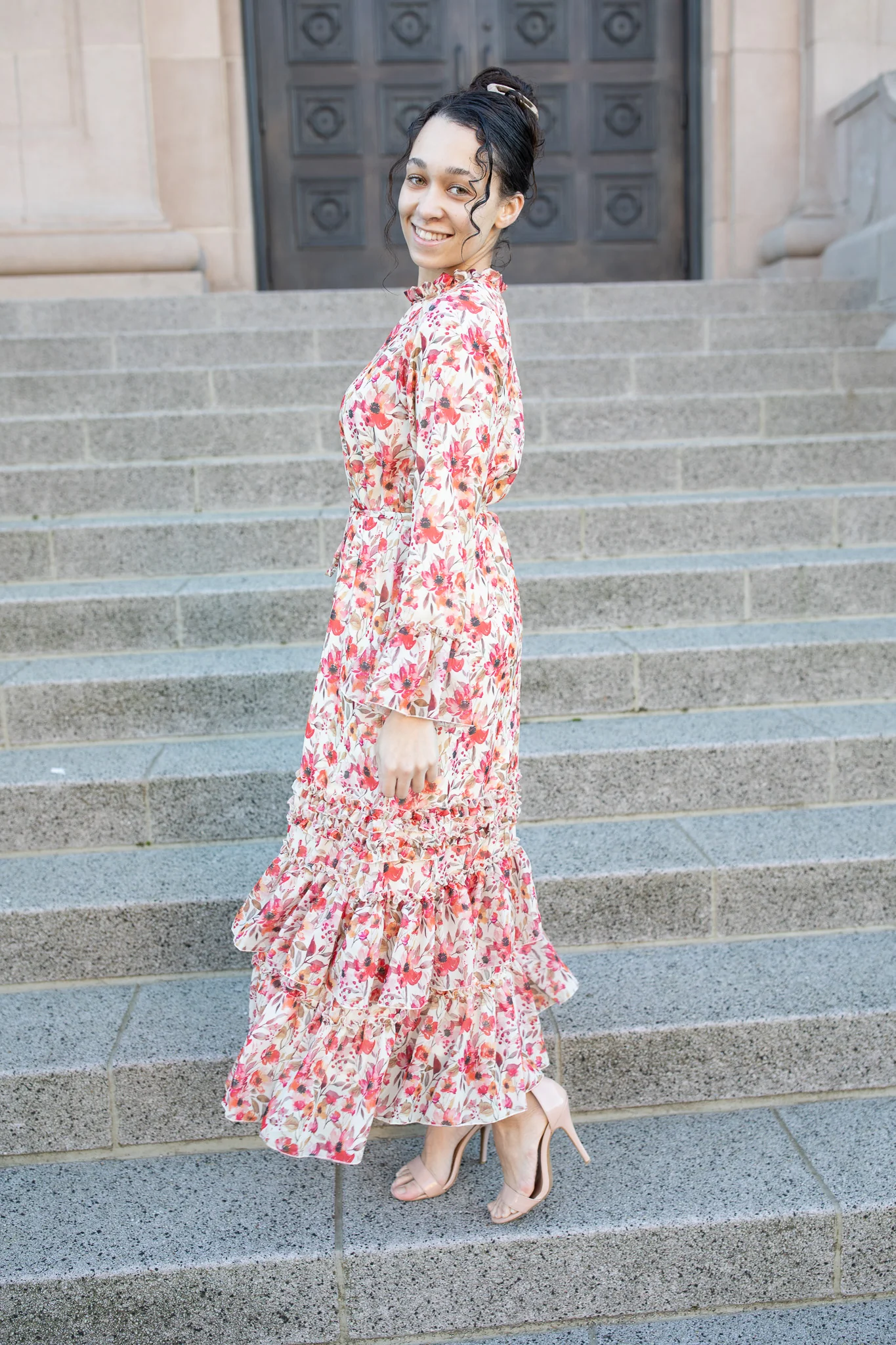 The Emmeline Dress - Cream Burgundy Floral - Image 3