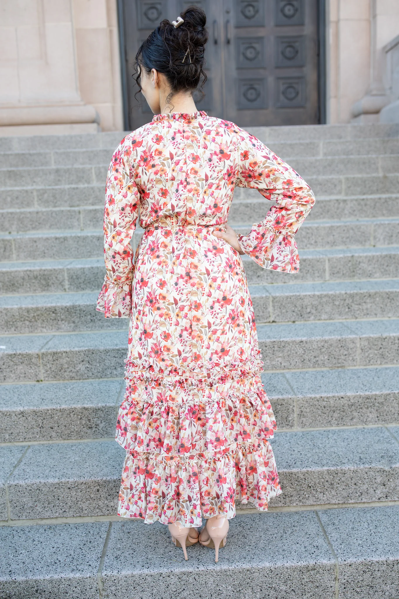 The Emmeline Dress - Cream Burgundy Floral - Image 4