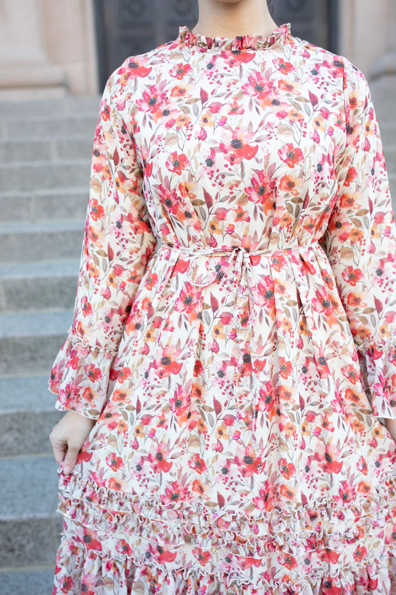 The Emmeline Dress - Cream Burgundy Floral - Image 6