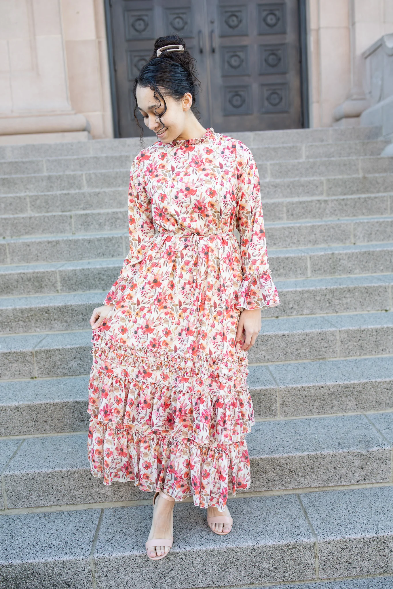 The Emmeline Dress - Cream Burgundy Floral - Image 8